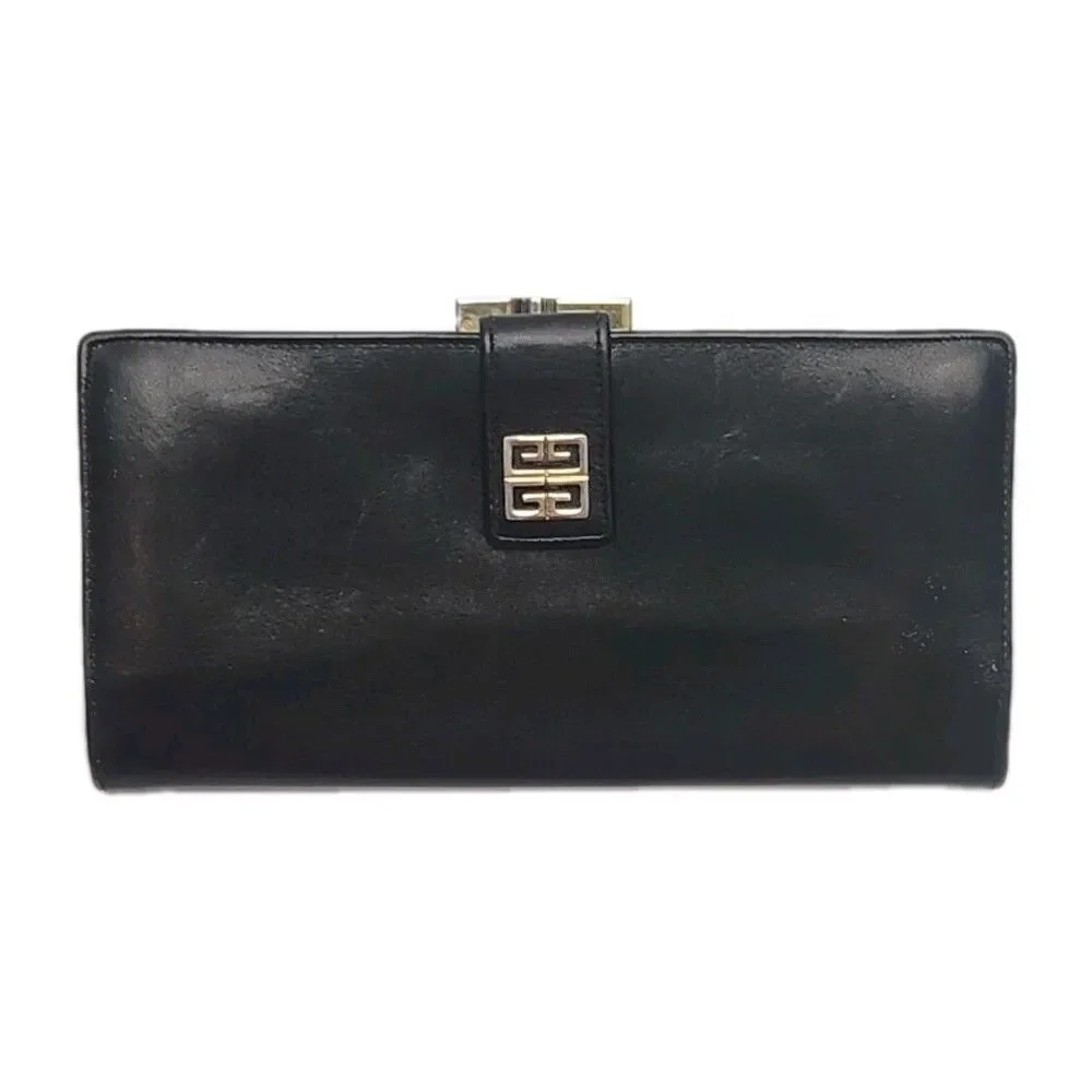 Givenchy Wallet Clutch Black Leather Card Organizer Coin Pocket 7.5